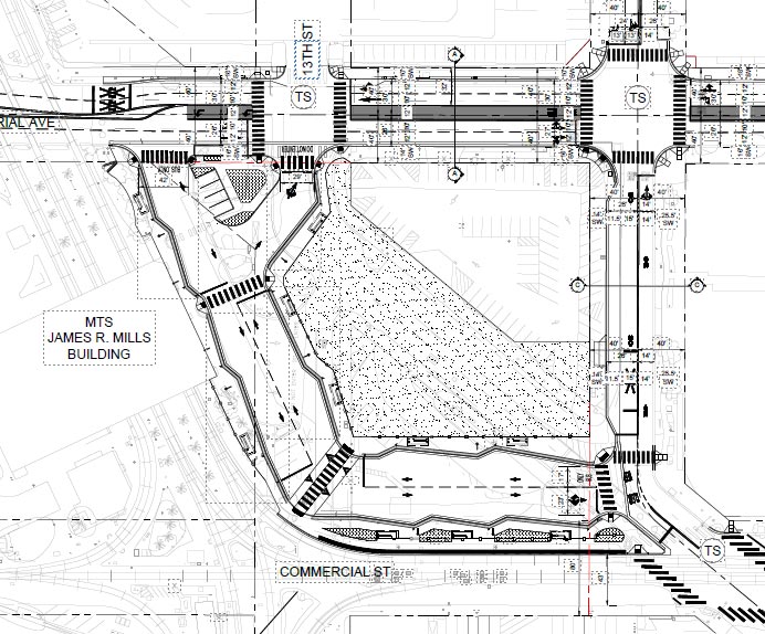 Blueprint of Transit Center Expansion Project at 12th and Imperial Transit Center.