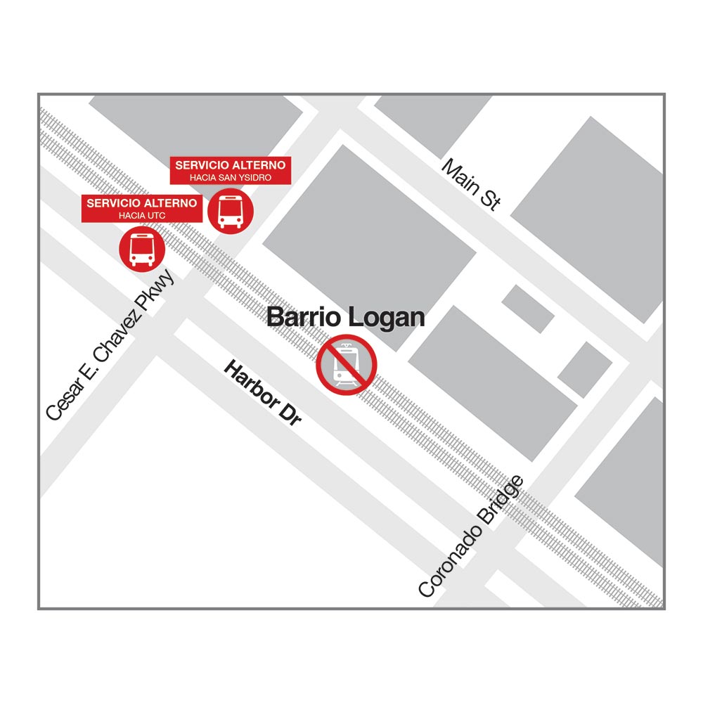 Barrio Logan - Mapa de paradas de autobús