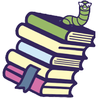 Bookworm with a stack of books