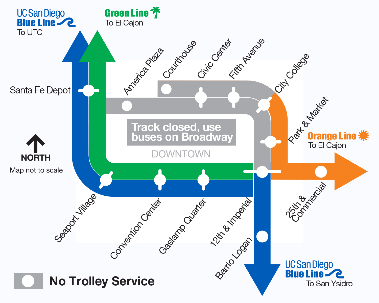 Downtown Trolley Map - Closures for the weekend of August 16-17