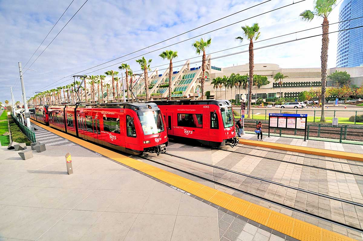 Trolley at Convention Center Station in San Diego