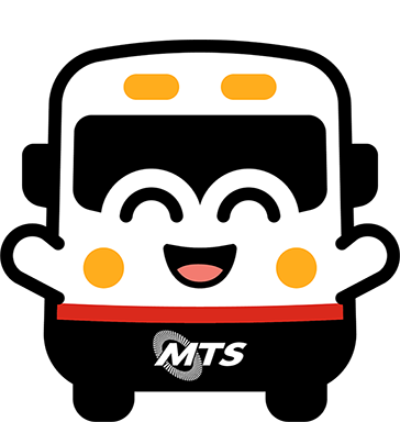 Happy with arms open bus mascot