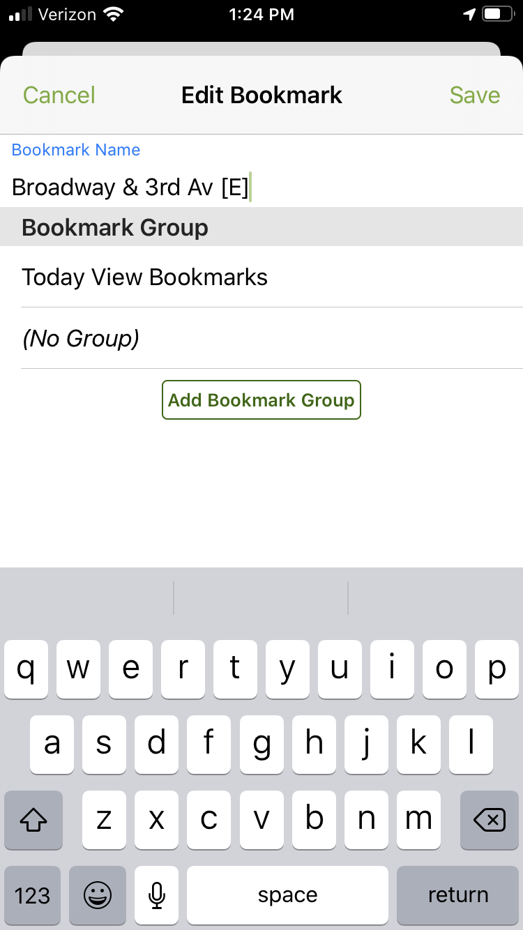 iOS Add Bookmark View
