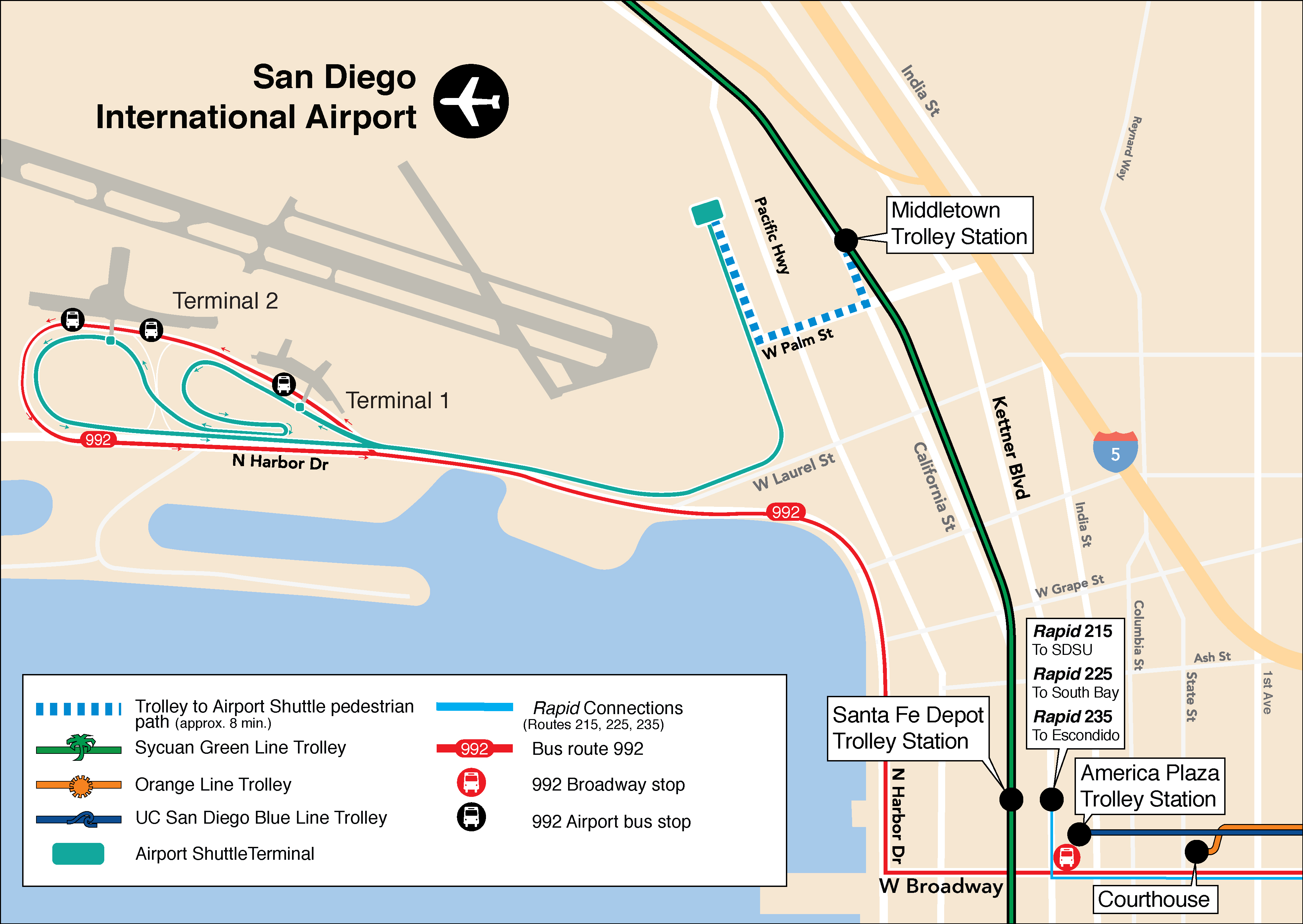 map of san diego airport Airport San Diego Metropolitan Transit System map of san diego airport