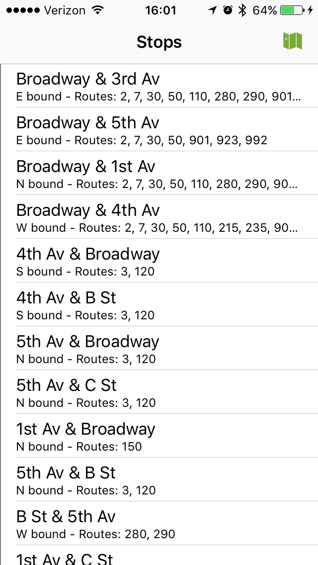 Find your stop from a list