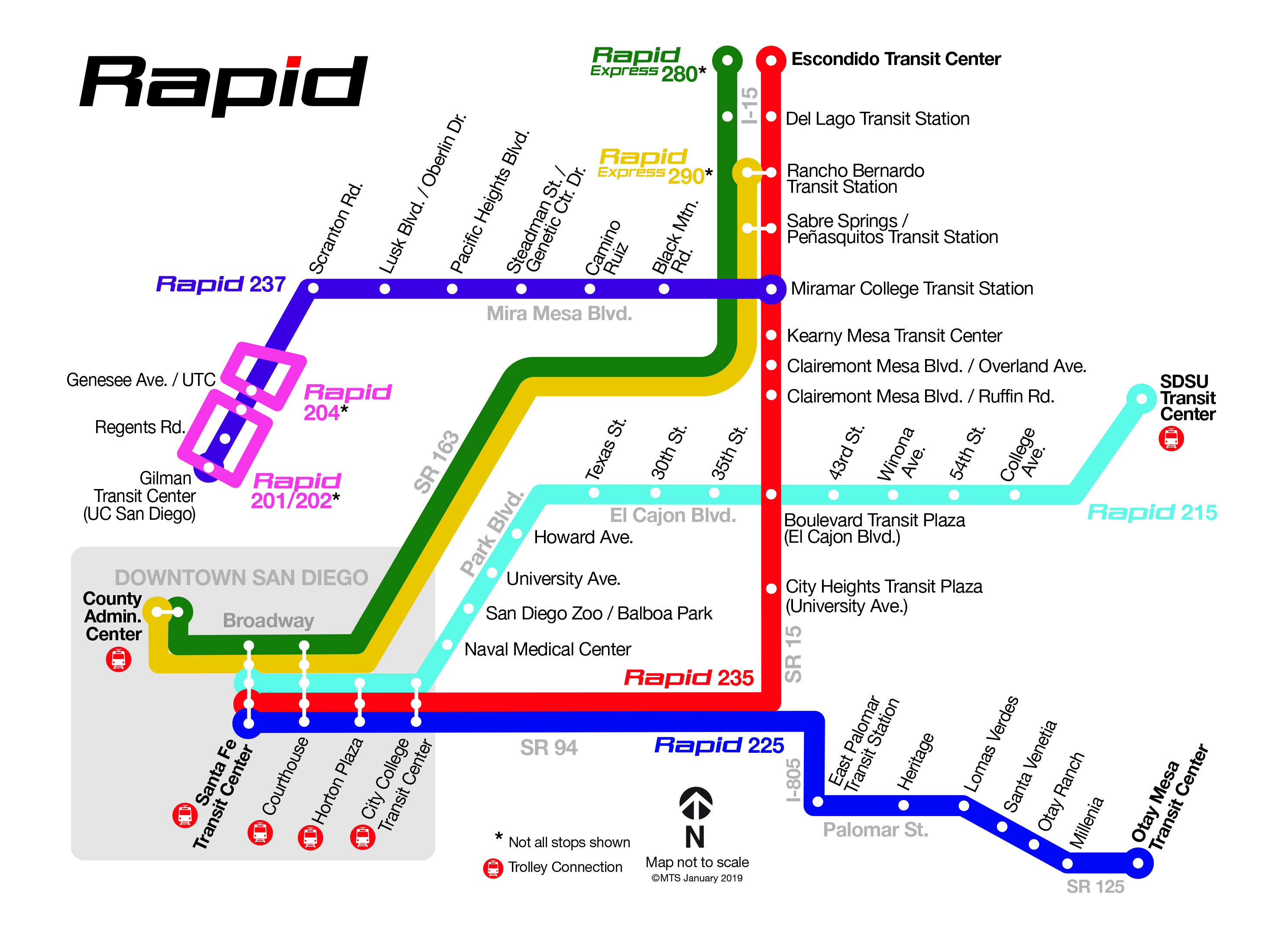 san diego bus map Rapid San Diego Metropolitan Transit System san diego bus map