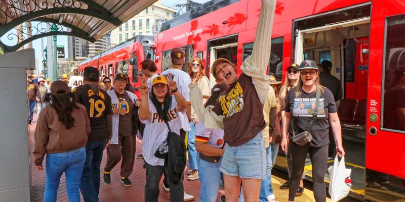 Padres fans take the Trolley to Petco Park