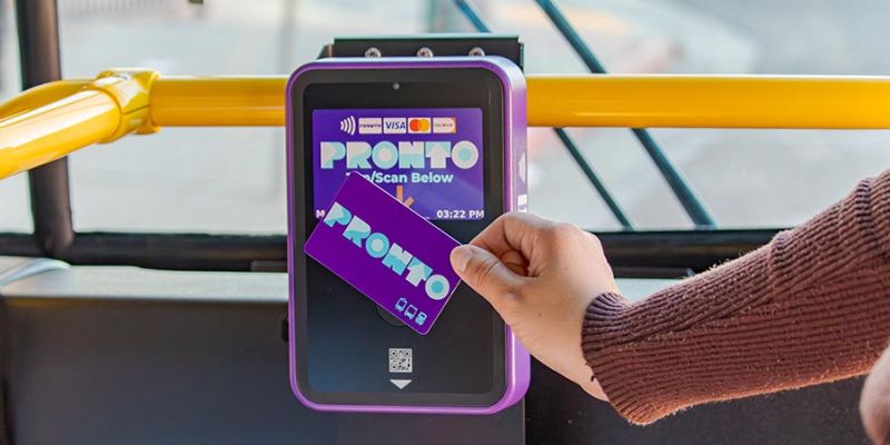 PRONTO card being tapped on a bus validator