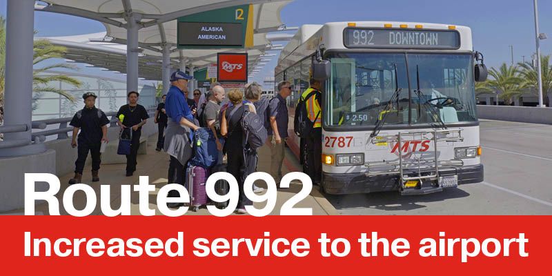 Route 992 - increased service to the airport - the bus is loading passengers waiting at the airport