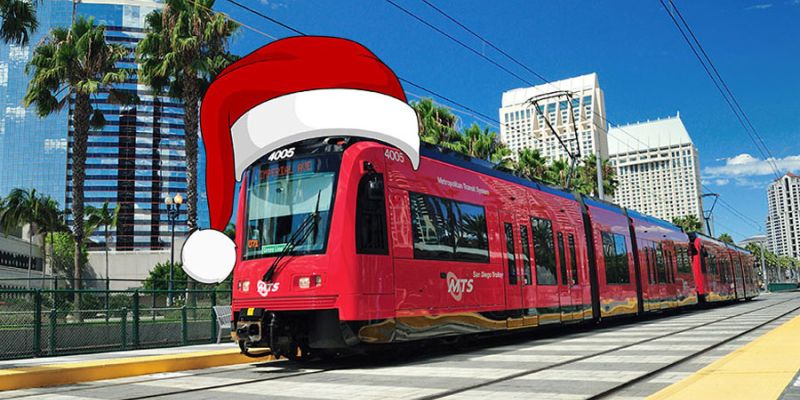 Trolley with a festive Santa hat
