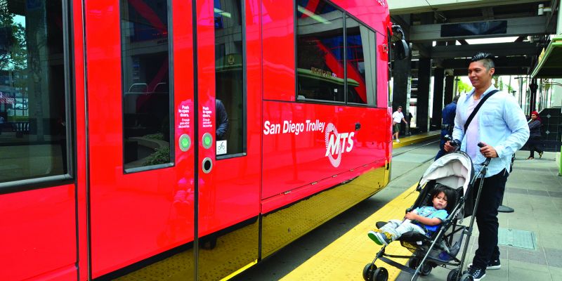 San Diego Family Boarding the MTS Trolley