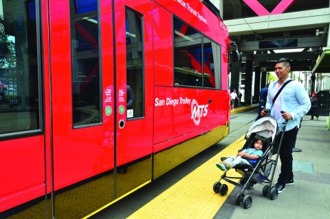 San Diego Family Boarding the MTS Trolley