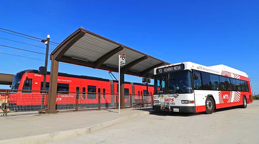 Bus and Trolley at Balboa Avenue Transit Center