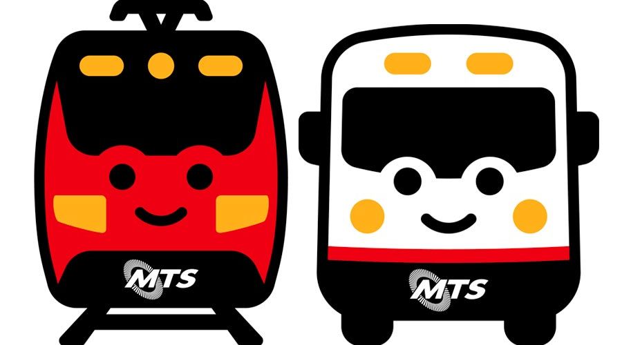 The new MTS mascots feature a cute drawing of a Trolley and Bus with a face