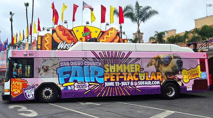 MTS Bus wrapped in Summer Pet-Tacular for the San Diego County Fair.