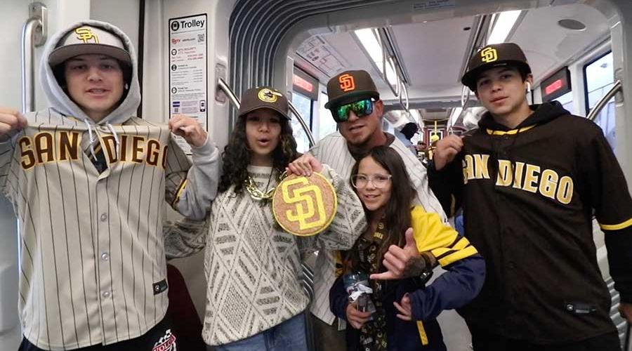 Padres fans on the MTS Trolley