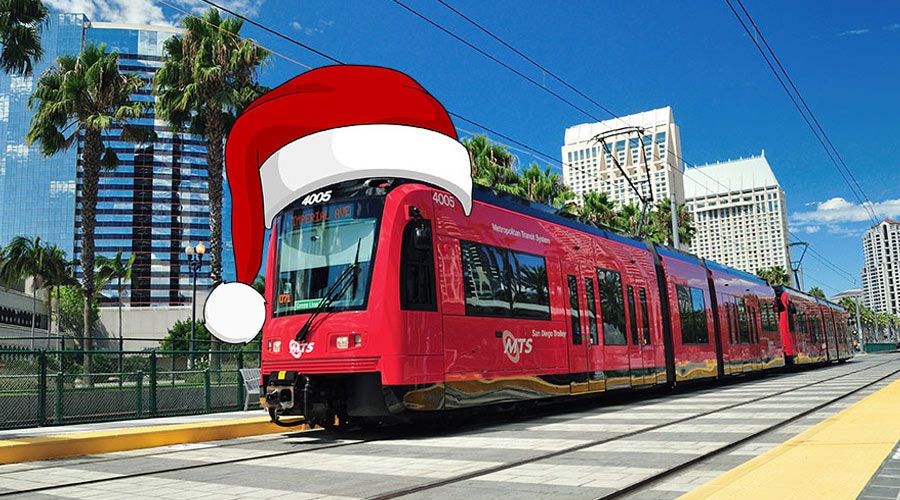 Trolley with a festive Santa hat