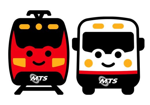 The new MTS mascots feature a cute drawing of a Trolley and Bus with a face