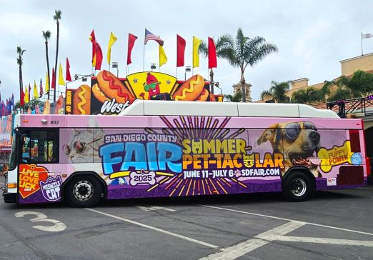 MTS Bus wrapped in Summer Pet-Tacular for the San Diego County Fair.