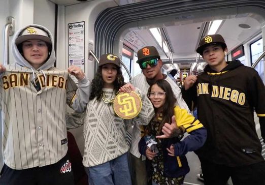 Padres fans on the MTS Trolley