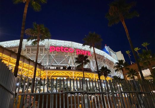 Petco Park stadium lit up at night
