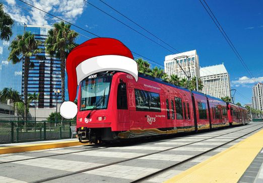Trolley with a festive Santa hat