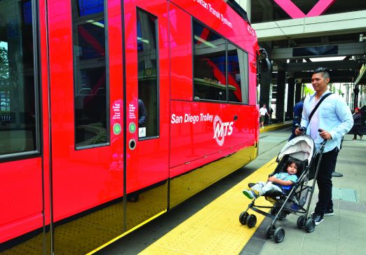 San Diego Family Boarding the MTS Trolley