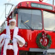 Santa with the Holly Jolly Vintage Trolley
