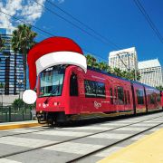 Trolley with a festive Santa hat
