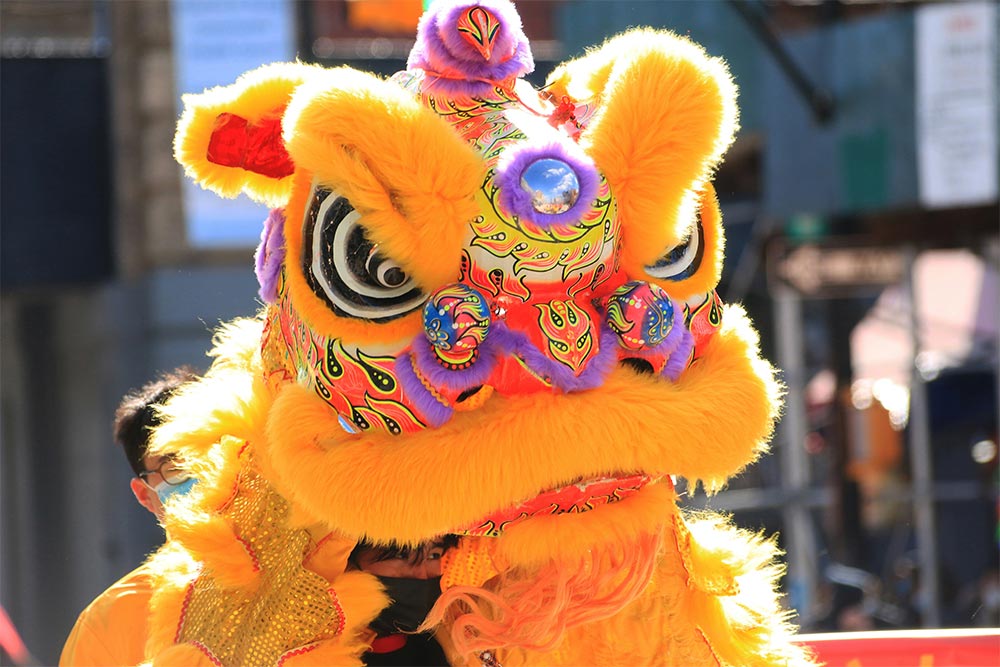Lion Dancer Costume featuring a large dragon head