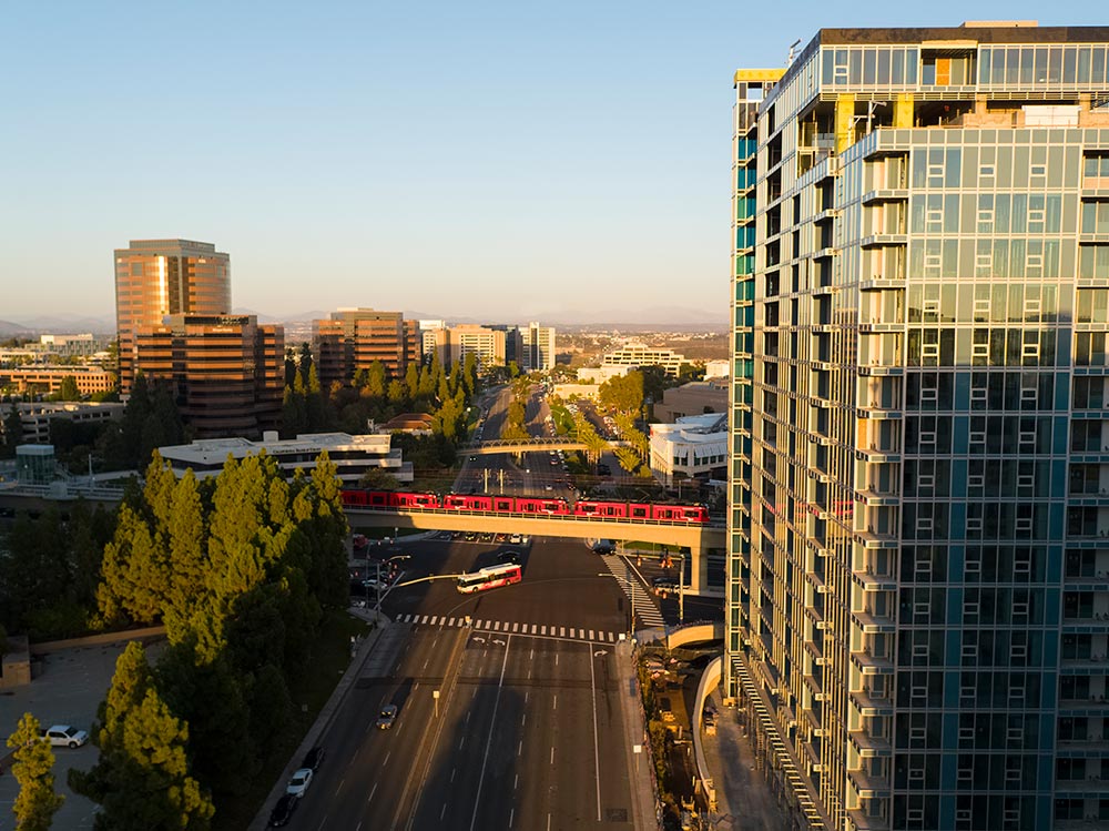 UC San Diego Blue Line Trolley heading to UTC